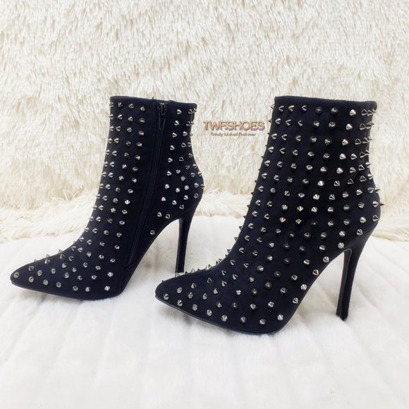 Sexy 4.5" High Heel Silver Spiked Ankle Boots - Picture 9 of 16